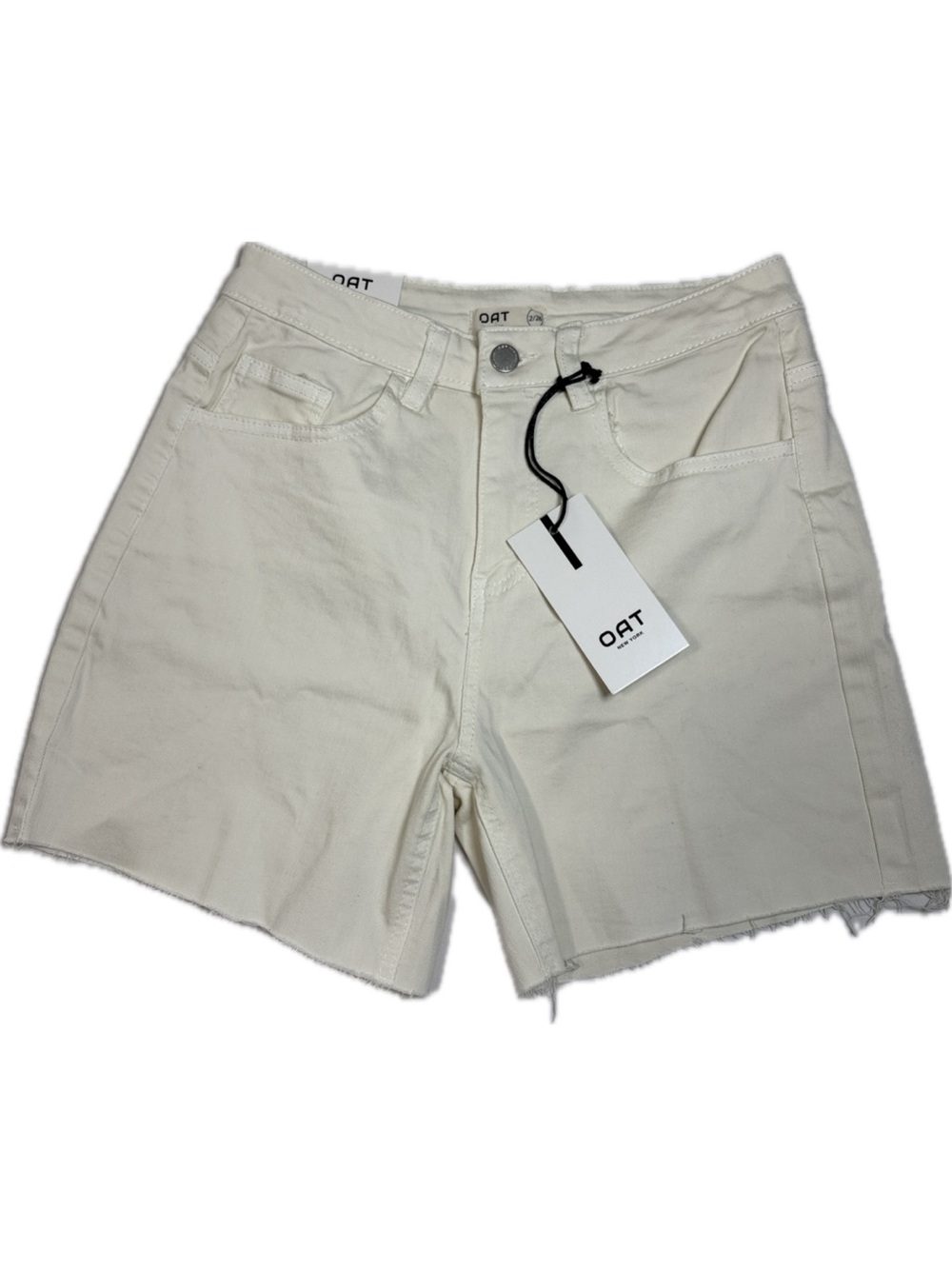 Oat New York Cream High-Rise Denim Shorts with Frayed Hem Size 2/26 NWT